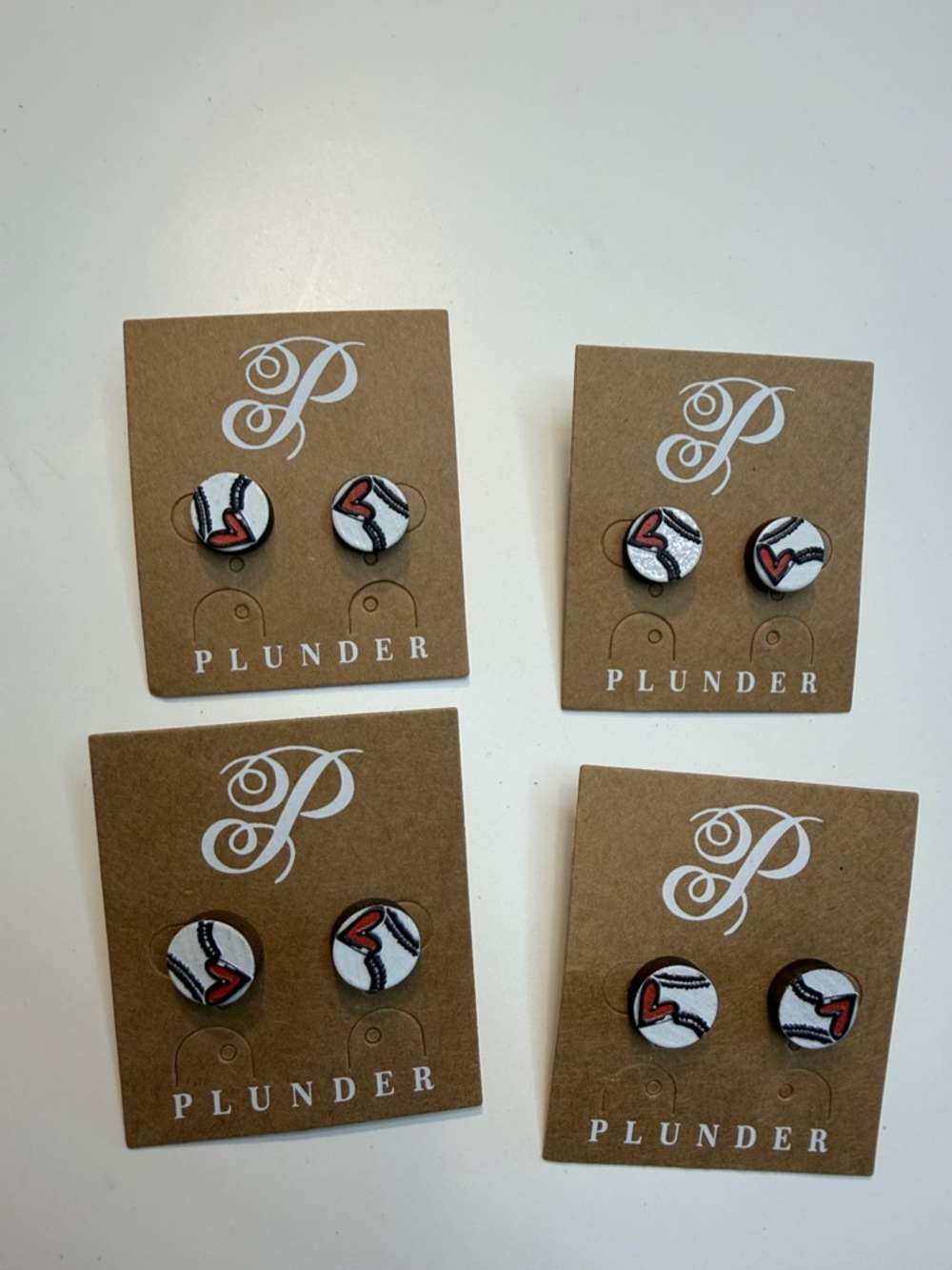 4 Plunder White, Black & Red Heart Motif Round Stud Earrings